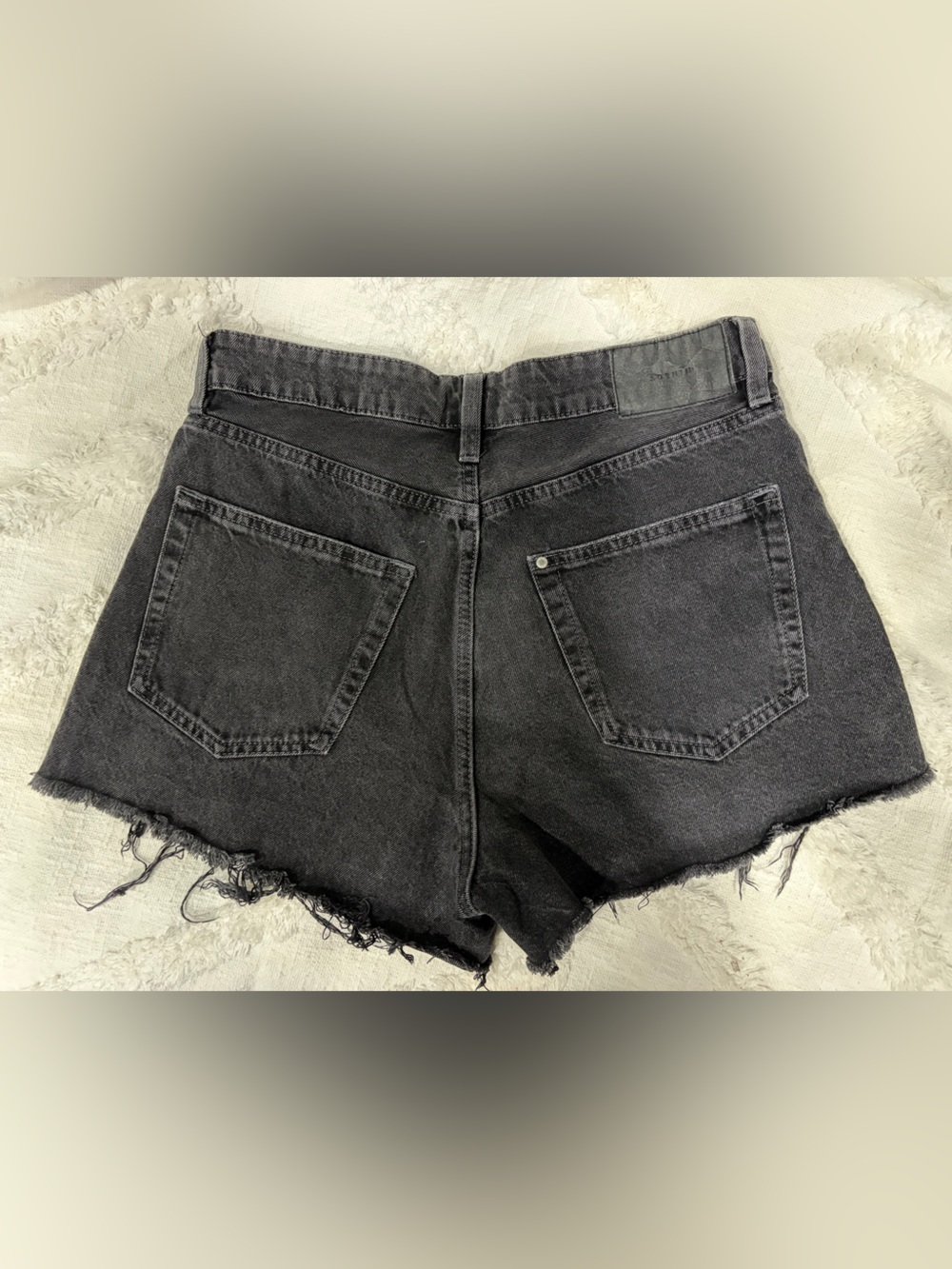 Frayed Hem Black Denim Women's Shorts - Picture 2 of 3